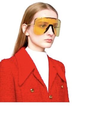 70mm Gucci Shield Sunglasses with Amber Gradient Lenses